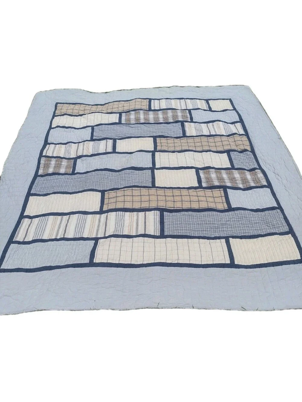 Woolrich Full Queen Quilt Blue Patchwork Plaid Reversible Cotton Farmhouse